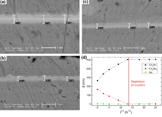 焊料層厚度為500nm時(shí)IMC層的生長(zhǎng)情況